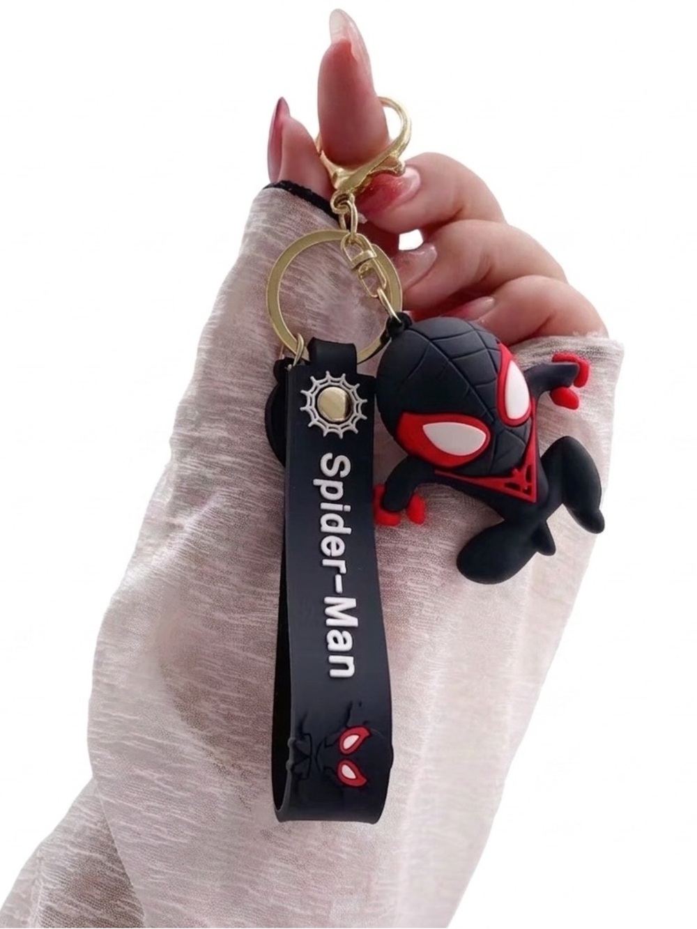Miles Morales Spider-Man Keychain Rubber Figure Keyring Bag Backpack Charm Gift